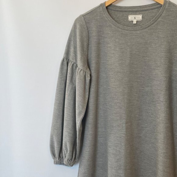 Lou & Grey Womens Size M Gray Knit Dress Slouchy Puffy Sleeves Mini 100% Cotton - Picture 5 of 12